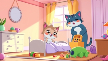 Kid Cat Helps at Home Part 1 – Morning Chores with Mama and Dad